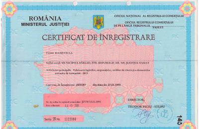 URB RULMENTI S.A.-Registration Certificate with Aposti